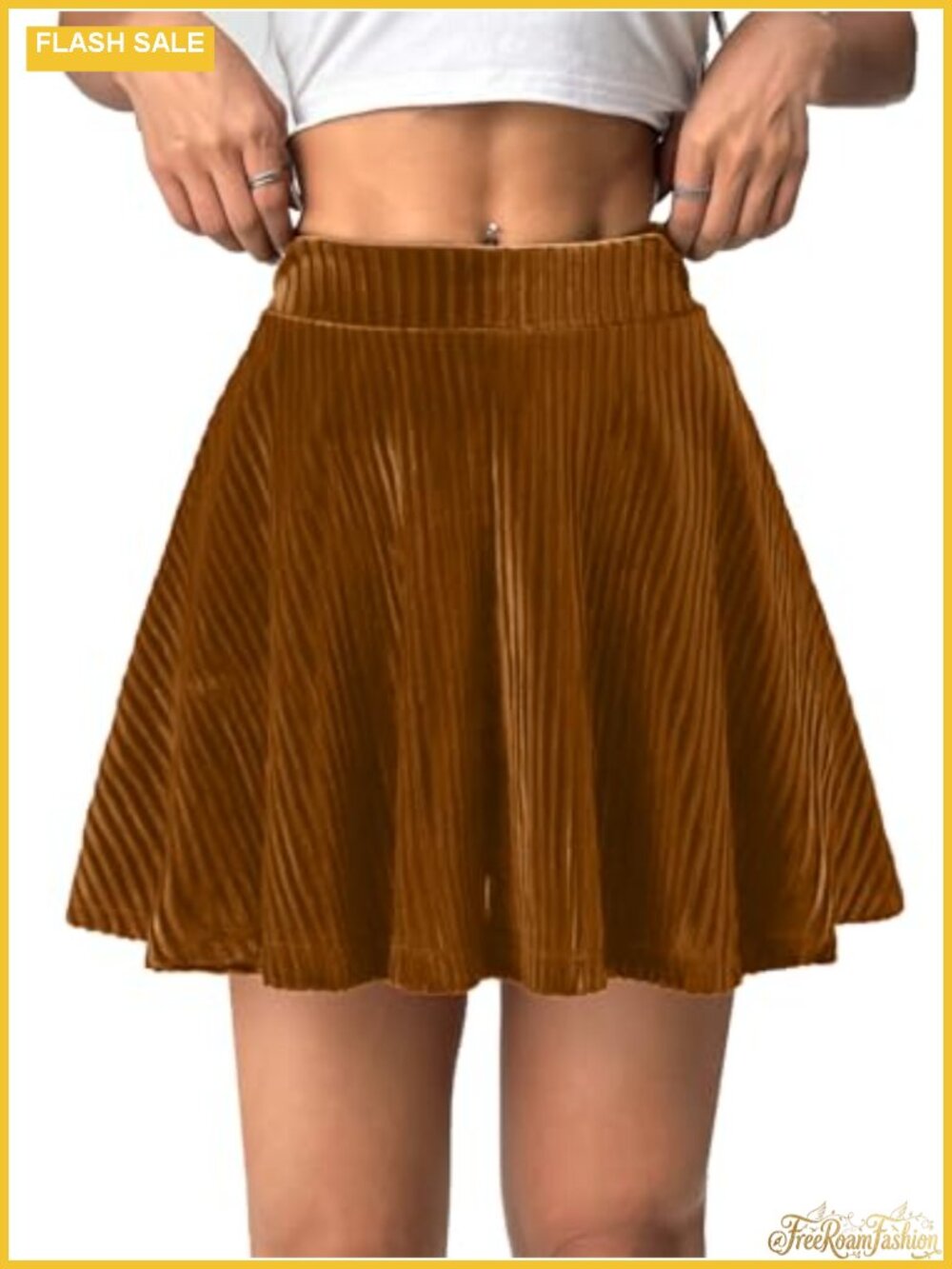 Velvet Mini Skirt with Built-in Shorts High Waisted A-Line Skort